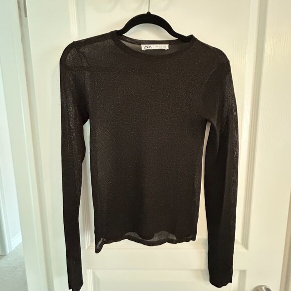 ZARA Metallic Sheer Tulle Top – Black with Copper Shimmer (Size S) - Picture 3 of 4
